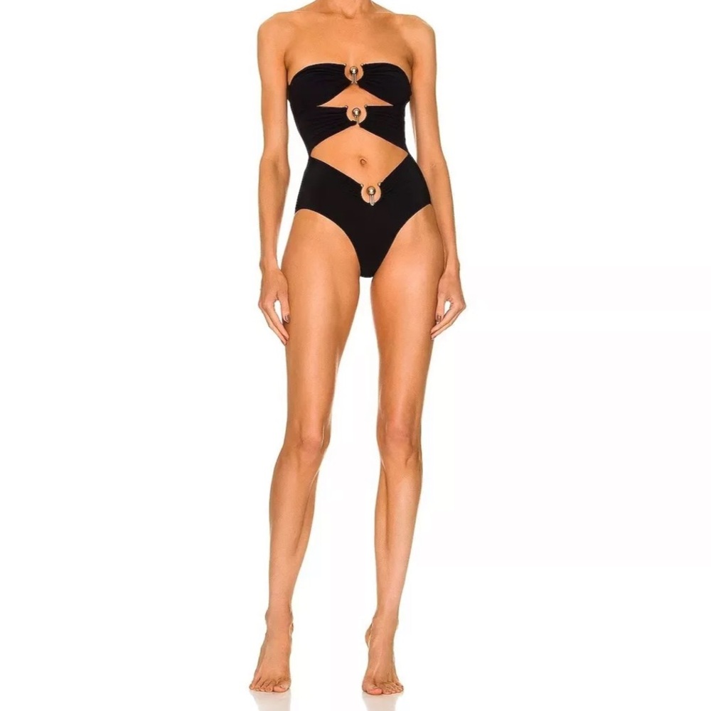 CHRISTOPHER ESBER NEW WITH TAGS/SANITARY LINER black pierced orbit swimsuit